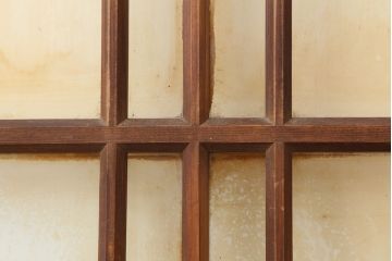 レトロ建具　昭和レトロ　昭和中期　シンプルさが魅力のガラス戸2枚セット(引き戸、建具)(R-037117)