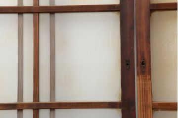 レトロ建具　昭和レトロ　昭和中期　シンプルさが魅力のガラス戸2枚セット(引き戸、建具)(R-037117)