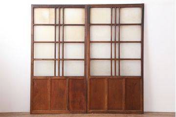 レトロ建具　昭和レトロ　昭和初期　幅広いテイストとマッチするシンプルなガラス戸2枚セット(引き戸、建具)(R-037118)