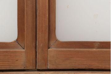 アンティーク建具　和製アンティーク　大正期　縦桟が入ったシンプルな木製フレームのガラス戸2枚セット(窓、引き戸)(R-037121)