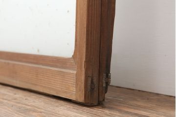 アンティーク建具　和製アンティーク　大正期　縦桟が入ったシンプルな木製フレームのガラス戸2枚セット(窓、引き戸)(R-037121)