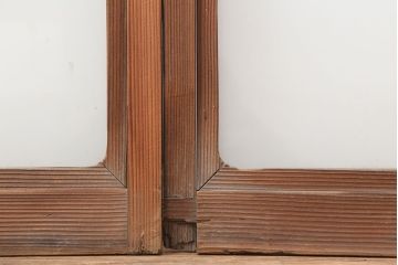 アンティーク建具　和製アンティーク　大正期　縦桟が入ったシンプルな木製フレームのガラス戸2枚セット(窓、引き戸)(R-037121)