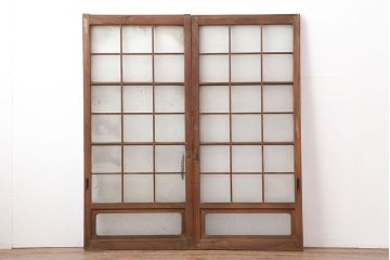 アンティーク家具　和製アンティーク　昭和初期　レトロスタイルにおすすめのガラス戸2枚セット(窓、引き戸、建具)(R-037122)