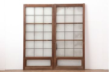 アンティーク家具　和製アンティーク　昭和初期　レトロスタイルにおすすめのガラス戸2枚セット(窓、引き戸、建具)(R-037122)