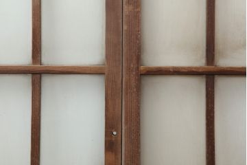レトロ建具　昭和レトロ　昭和初期　シックなインテリアに馴染むガラス戸2枚セット(窓、引き戸、建具)(R-037124)