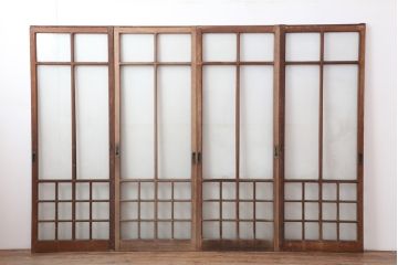 アンティーク建具　レトロな雰囲気漂うガラス戸4枚セット(窓、引き戸)(R-037125)
