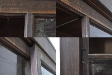 アンティーク家具　和製アンティーク　関西系　ガラス引き戸の重ね水屋箪笥キャビネット(食器棚、収納棚)(R-037131)