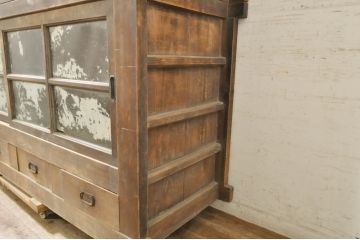 アンティーク家具　和製アンティーク　関西系　ガラス引き戸の重ね水屋箪笥キャビネット(食器棚、収納棚)(R-037131)