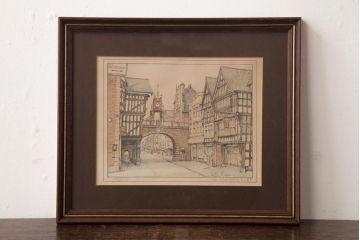 アンティーク雑貨　イギリスビンテージ　CHESTER　THE EASTGATE CLOCK　アートフレーム(壁掛け飾り)(R-037141)