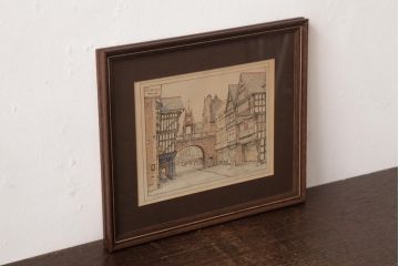 アンティーク雑貨　イギリスビンテージ　CHESTER　THE EASTGATE CLOCK　アートフレーム(壁掛け飾り)(R-037141)