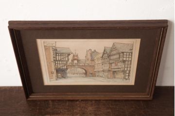 アンティーク雑貨　イギリスビンテージ　CHESTER　THE EASTGATE CLOCK　アートフレーム(壁掛け飾り)(R-037141)