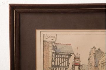 アンティーク雑貨　イギリスビンテージ　CHESTER　THE EASTGATE CLOCK　アートフレーム(壁掛け飾り)(R-037141)