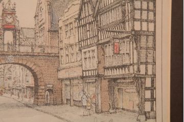 アンティーク雑貨　イギリスビンテージ　CHESTER　THE EASTGATE CLOCK　アートフレーム(壁掛け飾り)(R-037141)