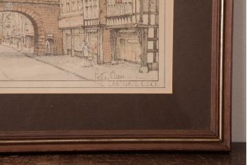 アンティーク雑貨　イギリスビンテージ　CHESTER　THE EASTGATE CLOCK　アートフレーム(壁掛け飾り)(R-037141)