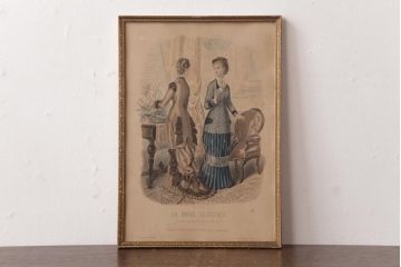 フランスアンティーク雑貨　La Mode Illustree　ファッションイラスト　アートフレーム(絵、ディスプレイ雑貨)(R-037143)
