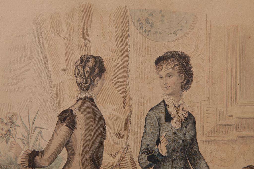 フランスアンティーク雑貨　La Mode Illustree　ファッションイラスト　アートフレーム(絵、ディスプレイ雑貨)(R-037143)