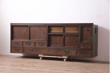 アンティーク家具　大正昭和初期　和風テレビ台(収納棚、ローボード)(R-037150)