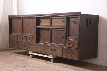 アンティーク家具　大正昭和初期　和風テレビ台(収納棚、ローボード)(R-037150)
