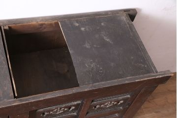 アンティーク家具　明治大正期　丸桟引き戸の六尺水屋箪笥サイドボード(テレビ台、収納棚)(R-037152)