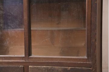 アンティーク家具　大正昭和初期　段差付きの棚がディスプレイに活躍するキャビネット(収納棚、飾り棚)(R-037154)