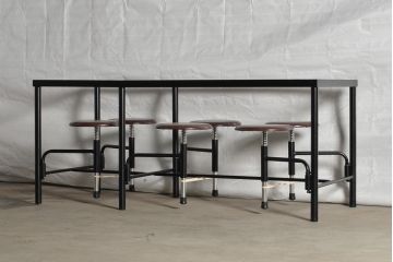 6脚格納スツール付きテーブル(6人掛け、ダイニングテーブル、作業台)(R-037156)