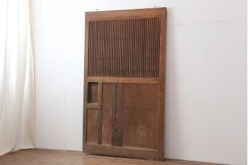 アンティーク建具　和製アンティーク　総ケヤキ材　風格漂う格子蔵戸(玄関戸、引き戸)(R-037160)