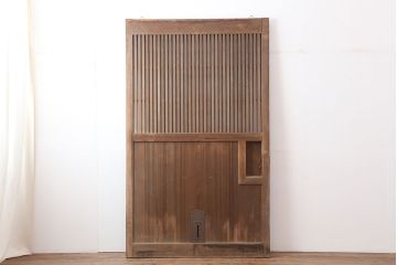 アンティーク建具　和製アンティーク　ヒノキ材　風格漂う格子蔵戸(玄関戸、引き戸)(R-037161)