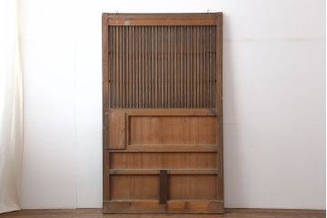 アンティーク建具　和製アンティーク　ヒノキ材　風格漂う格子蔵戸(玄関戸、引き戸)(R-037161)