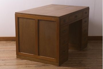 レトロ家具　昭和中期　広々使える両袖デスク(ワークデスク、在宅ワーク、在宅用、両袖机)(R-037167)