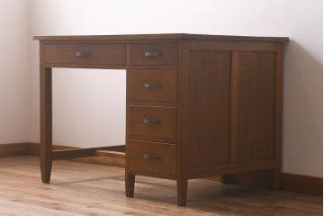 レトロ家具　ナラ材　シンプルで懐かしい片袖デスク(ワークデスク、在宅ワーク、在宅用、片袖机)(R-037169)