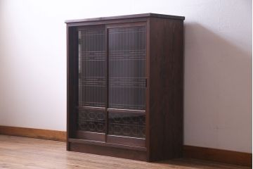 アンティーク家具　ラフジュ工房オリジナル　古建具リメイク　組子の引き戸がお洒落なキャビネット(書院戸、収納棚)