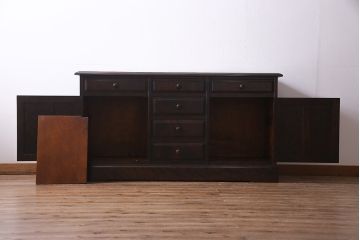 中古　北海道民芸家具　リメイク　天然御影石　淡いピンクのタイルトップがお洒落なサイドボード(カウンター、収納棚)(R-037172)