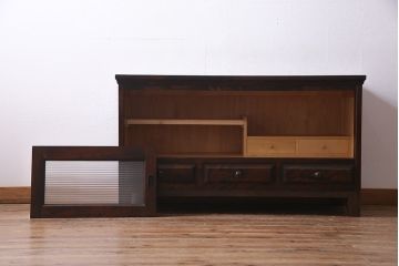 中古　リメイク　北海道民芸　モールガラスがアクセントになったローボード(テレビ台、収納棚、サイドボード)