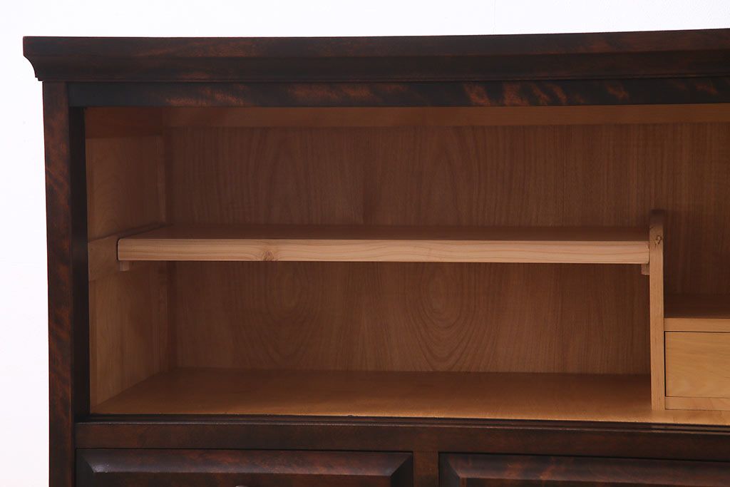 中古　リメイク　北海道民芸　モールガラスがアクセントになったローボード(テレビ台、収納棚、サイドボード)