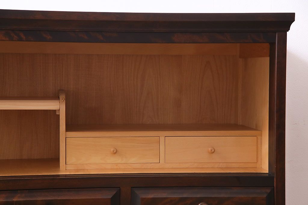 中古　リメイク　北海道民芸　モールガラスがアクセントになったローボード(テレビ台、収納棚、サイドボード)