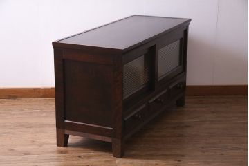 中古　リメイク　北海道民芸　モールガラスがアクセントになったローボード(テレビ台、収納棚、サイドボード)