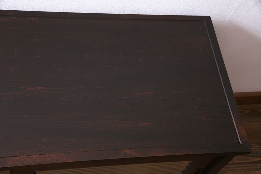 中古　リメイク　北海道民芸　モールガラスがアクセントになったローボード(テレビ台、収納棚、サイドボード)