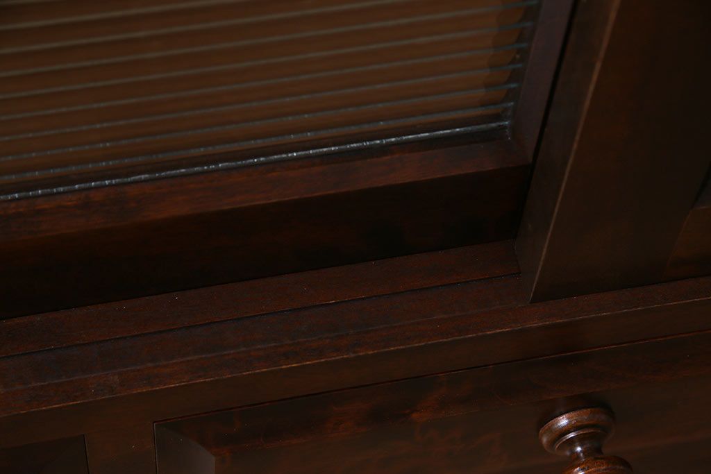 中古　リメイク　北海道民芸　モールガラスがアクセントになったローボード(テレビ台、収納棚、サイドボード)