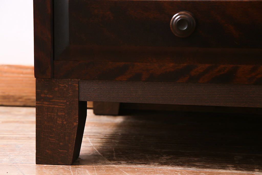 中古　リメイク　北海道民芸　モールガラスがアクセントになったローボード(テレビ台、収納棚、サイドボード)