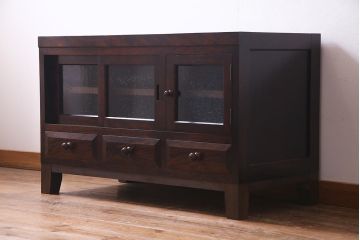 リメイク家具　松本民芸　シックな佇まいが魅力的な脚付きローボード(テレビ台、リビングボード)(R-037178)