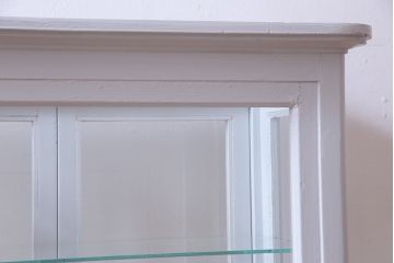 アンティーク家具　ペイント家具　フレンチグレーが可愛らしいガラスケース(ショーケース、陳列棚、飾り棚)