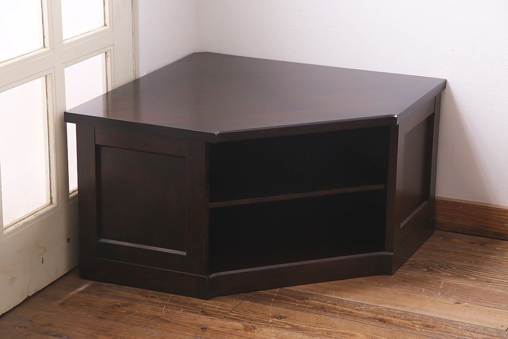 中古　北海道民芸家具　シックな雰囲気が素敵なコーナーボード(テレビ台、ローボード)