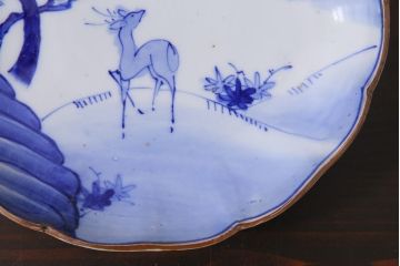 アンティーク雑貨　明治期　紅葉に鹿　7寸染付皿3枚セット(和食器)(R-037194)