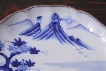 アンティーク雑貨　明治期　紅葉に鹿　7寸染付皿3枚セット(和食器)(R-037194)