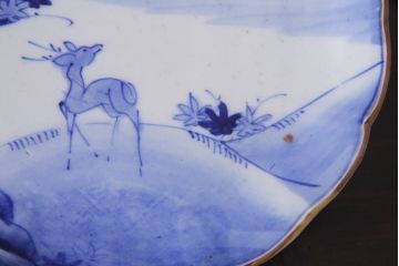 アンティーク雑貨　明治期　紅葉に鹿　7寸染付皿3枚セット(和食器)(R-037194)