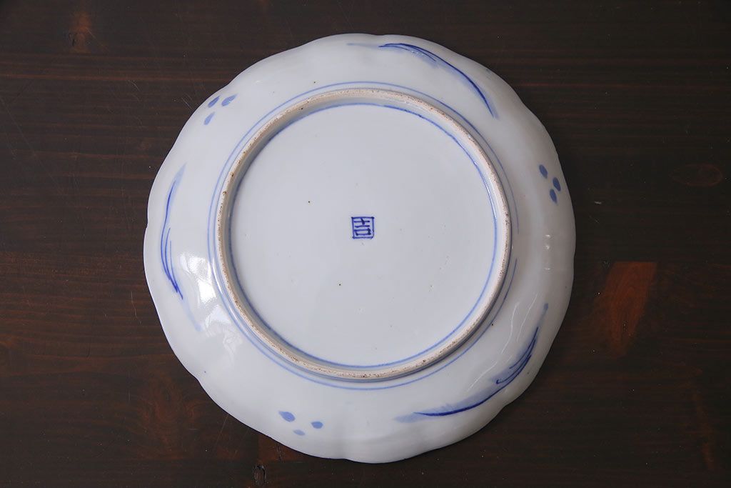 アンティーク雑貨　明治期　紅葉に鹿　7寸染付皿3枚セット(和食器)(R-037194)