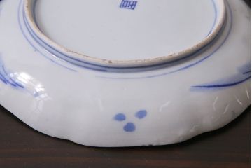 アンティーク雑貨　明治期　紅葉に鹿　7寸染付皿3枚セット(和食器)(R-037194)