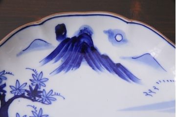 アンティーク雑貨　明治期　紅葉に鹿　7寸染付皿2枚セット(和食器)(R-037195)