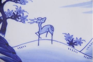 アンティーク雑貨　明治期　紅葉に鹿　7寸染付皿2枚セット(和食器)(R-037195)