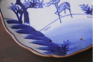 アンティーク雑貨　明治期　紅葉に鹿　7寸染付皿2枚セット(和食器)(R-037195)